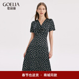 歌莉娅蝴蝶碎花裙v领连衣裙女夏装显瘦气质长裙礼服裙子1A6H4KAKA 27D黑底印花 M