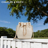 CHARLES&KEITH绗缝菱格链条水桶包双肩包包女包生日礼物送女友CK2-10701506 Beige米色 M