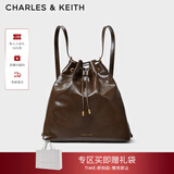 CHARLES&KEITH柔软单肩流浪包水桶包双肩包包女包女士情人节礼物CK2-10151393 Dark Brown深棕色 L