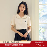 独束大码女装减龄娃娃领休闲POLOT恤2024年夏季新款简约气质上衣 米杏色 M (尺码：1) 拍前和客服确认尺码
