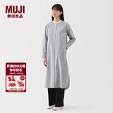 MUJI女式 水洗 平纹 立领长袖连衣裙女装裙子25年春季连身裙 衬衫裙 深藏青色条纹 L （165/88A）