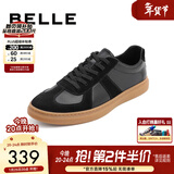 百丽舒适牛皮休闲男鞋秋季商场同款复古德训鞋52022CM0 黑色 44 (270mm)