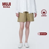 MUJI女式 水洗 平纹 短裤 休闲 裤子女款夏季款女装中裤 外穿 米色4A L (165/70A)