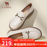 骆驼（CAMEL）乐福鞋女简约时髦牛皮金属花扣粗跟套脚单鞋 L24S504624 米色 40 