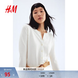 H&M女装毛针织衫春季慵懒风休闲打底衫短款开衫薄款外套0579541 奶油色 M 165/96