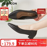 意尔康女鞋粗跟时装鞋浅口套脚高跟鞋工作女单鞋春秋 26904W黑色35