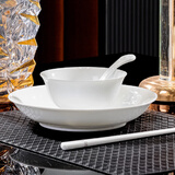 陶相惠景德镇高白瓷玉泥餐具4件套个人食碗盘勺筷陶瓷碗碟家用单人套装