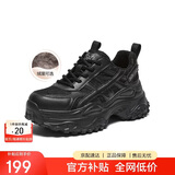 百思图25秋季新款老爹鞋时尚厚底增高女鞋D3656CM5 黑色绒里 37