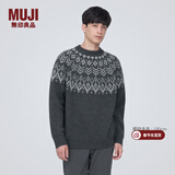 MUJI男式 美利奴羊毛 图案编织 圆领毛衣 AA0PVA3A 长袖针织衫 校园风 炭灰色 M(170/92A)
