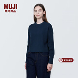 MUJI女式 棱纹编织 圆领短款针织衫 长袖女款 女装 薄款毛衣 藏青色 S (155/80A)