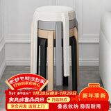 景彩凳子家用客厅塑料凳子加厚圆凳可叠放网红高凳现代简约餐桌凳DZ05 加大软包凳四把装-【黑白灰卡其】