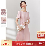 尚都比拉设计感拼接连衣裙夏季高级感气质百褶裙小个子中长裙子 粉陶色 L