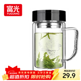 富光双层玻璃杯商务泡茶杯子 大容量男女耐热办公水杯带把黑色320ml