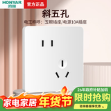 鸿雁X5插座面板开关三孔五孔六孔十孔一开双开双控空调防水 X5白色 斜五孔插座