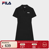 斐乐 斐乐官方女子针织连衣裙时尚修身POLO领短袖裙子 正黑色-BK M (165) 84A