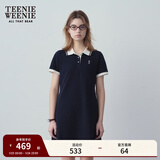 Teenie Weenie小熊夏季撞色Polo休闲通勤简约白色连衣裙时尚收腰短裙女 藏青色 M (165)