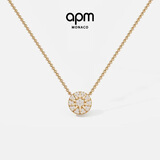 APM MonacoSoleil时尚金黄色星罗盘项链圆形吊坠送女友毛衣链新年礼物