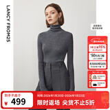 朗姿骐骥红【羊毛Basic衣橱】纯羊毛毛针织衫冬季新款修身长袖毛衣 深灰色2 M