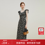 范思蓝恩23FS12695韩系荷叶边减龄连衣裙女夏季新款吊带裙子 黑底碎花 M