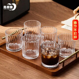 青苹果耐热玻璃咖啡杯300ml6只装 家用玻璃水杯 竖纹茶杯洋酒杯啤酒杯