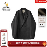 William fox&sons威廉福克斯仿麂皮绒小西服男轻商务复古宽松易打理便西休闲西装男 黑色（双排扣） L /50