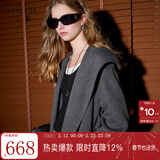 三彩【100绵羊毛】2025冬季新款连帽双面呢大衣毛呢外套M 深邃灰 L 165/88A