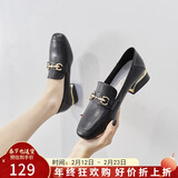 ZHR单鞋女英伦风舒适方头乐福鞋女两穿粗跟透气皮鞋女 K196 黑色 36