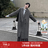 茵曼2025冬季女装新款100%绵羊毛双面呢外套女美拉德翻驳洋气长款大衣 深花灰 S 158-162cm/100-110斤