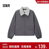 森马（Semir）外套女oversize插肩袖仿羊羔毛毛领冬季2024夹棉夹克109724108016