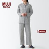 MUJI MUJI 女式无侧缝双层纱织睡衣纯棉全棉 FDA20C1A 女士家居服套装 灰色X图案 L-XL