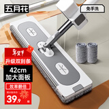 五月花平板拖把42CM杆长138CM共2块布自带水刮条墩布免手洗干湿两用