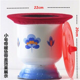 华科家用加厚加高搪瓷痰盂高脚成人便盆带盖加高老式夜壶尿盆儿童大号痰盂罐 小号淡蓝高脚痰盂（适合儿童使用）（有垫子和盖）