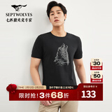 七匹狼短袖T恤男夏季男装时尚休闲狼头印花圆领t恤男体恤衫男衣服上衣 001(黑色) 4XL 190/104A