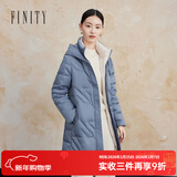 菲妮迪（FINITY）品牌90白鹅绒羽绒服冬季连帽时尚保暖中长款外套女 灰蓝色 XL