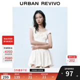 UR2025春季新款女装撞色蕾丝飘带U领无袖修身连衣裙UYY750014 米黄 (偏短) XL