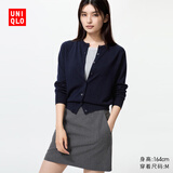 优衣库女装精纺美利奴羊毛圆领针织开衫/长袖通勤秋冬新款478331 69 藏青色 S