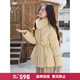 谜秀小暖炉黄色收腰羽绒服女2026秋冬可拆卸狐狸毛领轻便保暖中长外套 黄色 M
