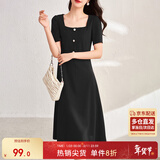 尚都比拉短袖连衣裙女夏季复古赫本风气质通勤裙子中长款A字裙 雅黑色 XXL