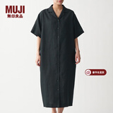 MUJI MUJI 女式 法国亚麻水洗 五分袖开襟连衣裙 BCL08C0S
