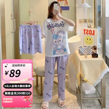 婧麒月子服夏季新款时尚三件套孕妇睡衣产前产后空调服家居套装 紫色兔兔Jyz160773 2码（80-110斤）