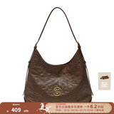 西木汀 自由狂想 牛皮单肩托特包女大容量时尚通勤斜挎包 巧克力色大号