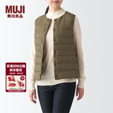 MUJI MUJI 女式 便携式 无领 羽绒背心BDC30C2A舒适轻薄保暖蓬松马甲 深米色 M