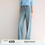 伊芙丽（eifini）蒋欣代言【万向弹】伊芙丽无侧缝撞色压线直筒拖地裤女新款弹力裤 雾霾蓝 XL 120-130斤