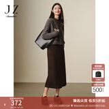 玖姿·安娜蔻商务通勤简洁气质百搭毛呢A字半身腰裙女2024冬款 深咖啡 XL