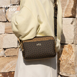 why斜挎包女包小方包相机包撞色休闲单肩包高级感女士新年通勤大容量 啡色配棕色