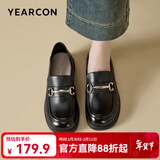 意尔康女鞋真皮乐福鞋女士单鞋通勤百搭一脚蹬粗跟小皮鞋女 黑色 【尺码偏大，建议拍小一码】 36