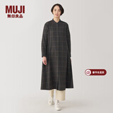 MUJI女式 法兰绒 立领长袖连衣裙 女装裙子 衬衫式 秋季 烟熏棕色格纹 L (165/88A)