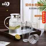 青苹果玻璃冷水壶水杯套装 耐热凉水壶热水壶*1+无铅玻璃条纹水杯*6