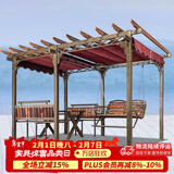 紫叶庭院葡萄架秋千户外凉亭休闲防腐木亭子花园室外别墅铁艺遮阳棚 葡萄架3.5*2.5酒红色顶棚布