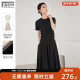 对白简约休闲连衣裙套装女2025新款短袖T恤半身裙夏装搭配一整套 基础黑 L